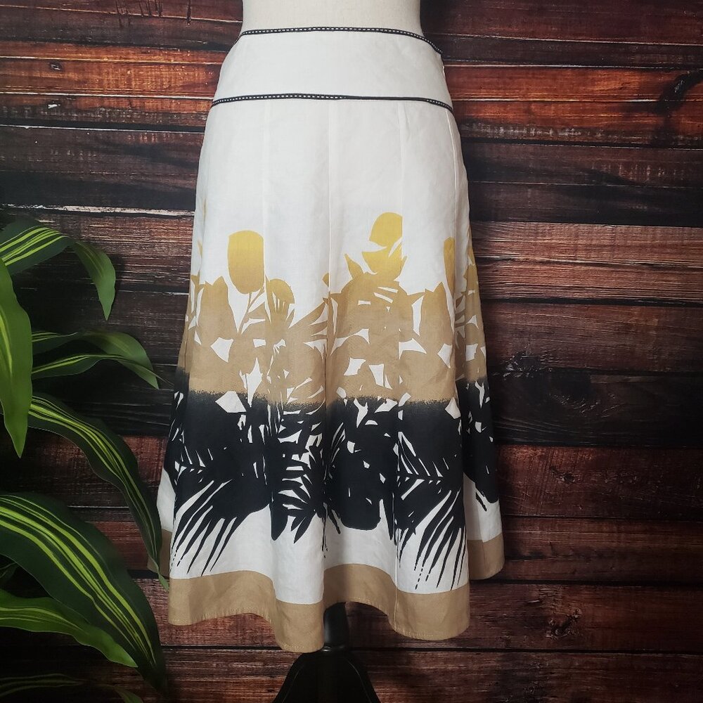 NWOT Sherry Taylor Midi Skirt M Ramie Rayon Lined Botanical